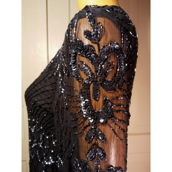 Vintage beaded silk sequined trophy top Sténay S M - Picture 2 of 10